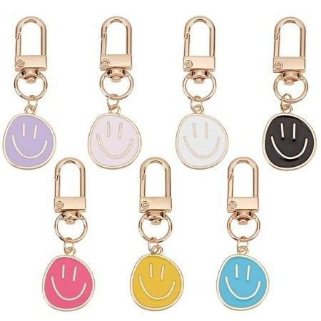Picture of Cross-border e-commerce alloy color dripping smiley face keychain electroplated gold irregular expression bag pendant accessories