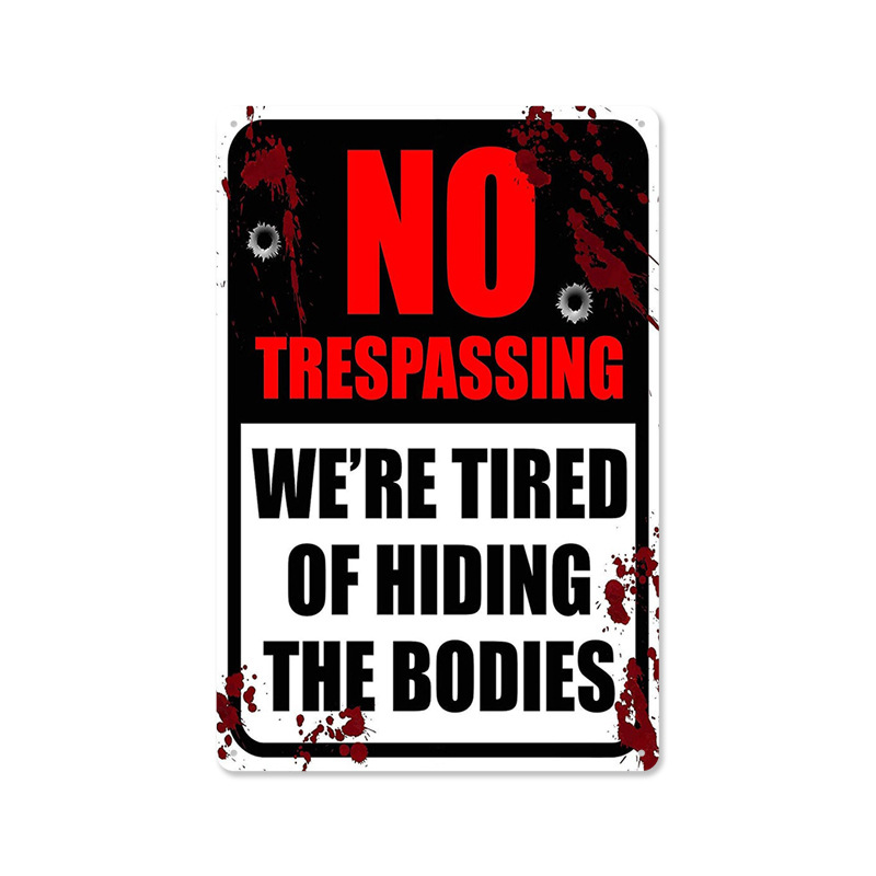 Picture of 2024No Trespassing Retro Public Warning Sign Iron Painting Background Wall Frameless Decorative Hanging Painting