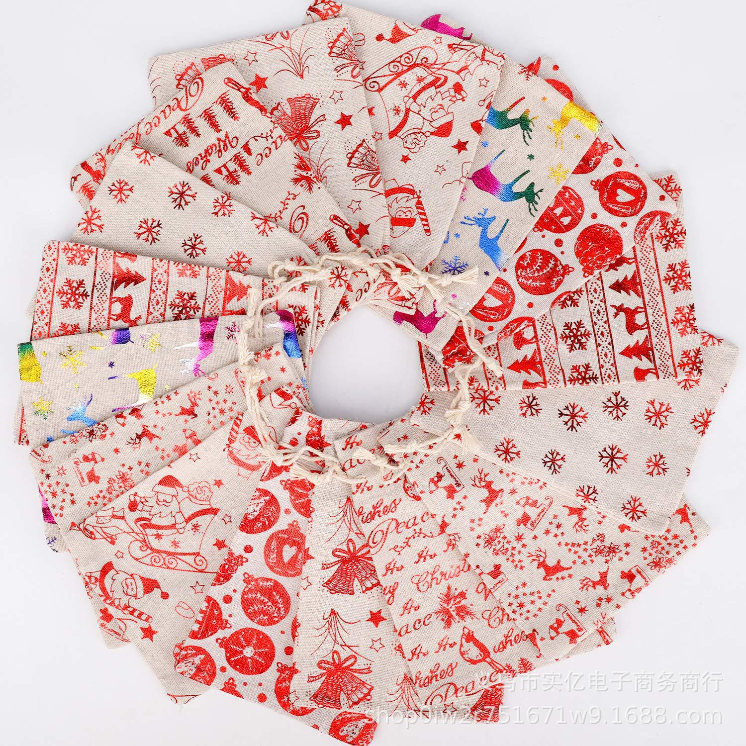 Picture of 2024 New Christmas Bronzing Gift Bag Set Linen Drawstring Pocket Christmas Countdown Calendar Bag