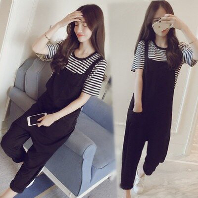 2024 Fat MM Overalls Women's Nine-point Pants Korean Style Loose Slim Casual Overalls Women's Pants Overalls Two-piece Set Trendy
