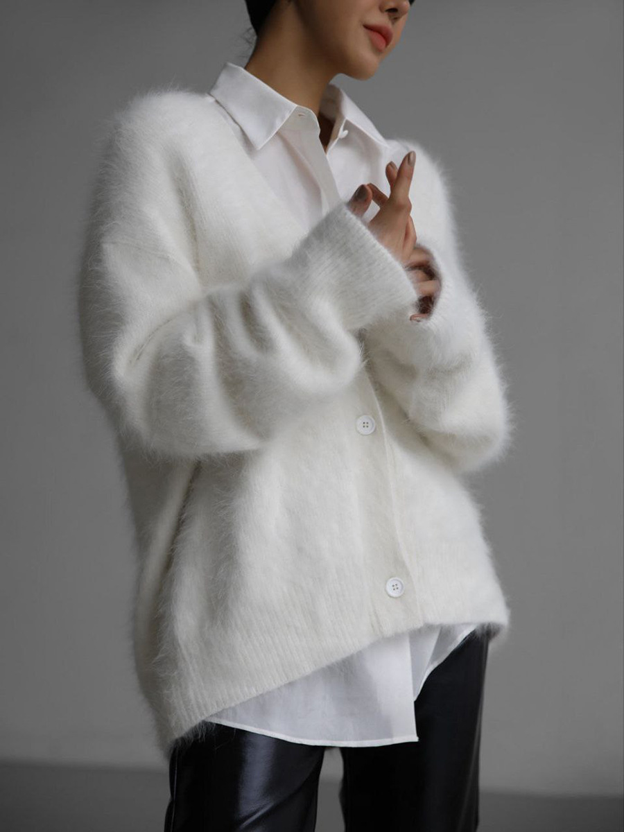 Picture of 2023 Autumn and Winter New European and American Cross-border Knitted Cardigan Long-sleeved Jacket Women's Imitation Mink Hair Lazy Style Women's Sweater Thick