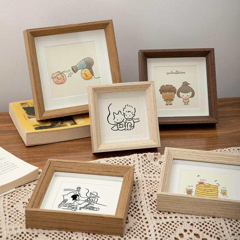 Picture of Wooden Square Small Photo Frame Platform ins Style Mini Photo Frame Ornaments 4 Inch 5 Inch 6 Inch Picture Frame Hollow Photo Frame Wholesale