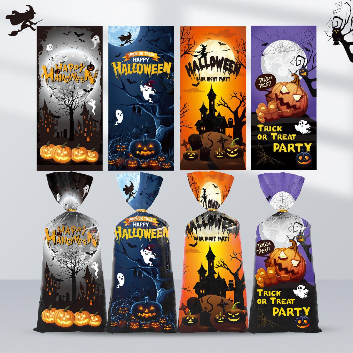 2025 Cross-Border New Halloween Candy Bag Party Gift Packaging Bag Opp Candy Bag Spot Wholesale