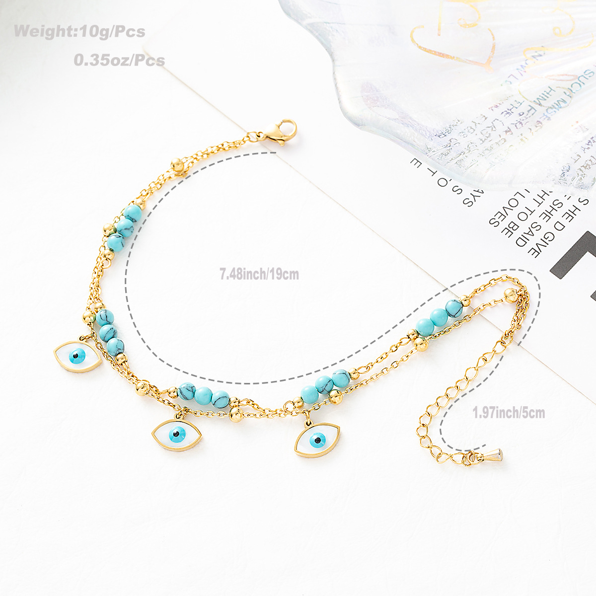 Picture of Europe and the United States cross-border exclusive for all-eye eyes ladies anklets Devil's eyes multi-layer turquoise titanium steel plated 18K gold