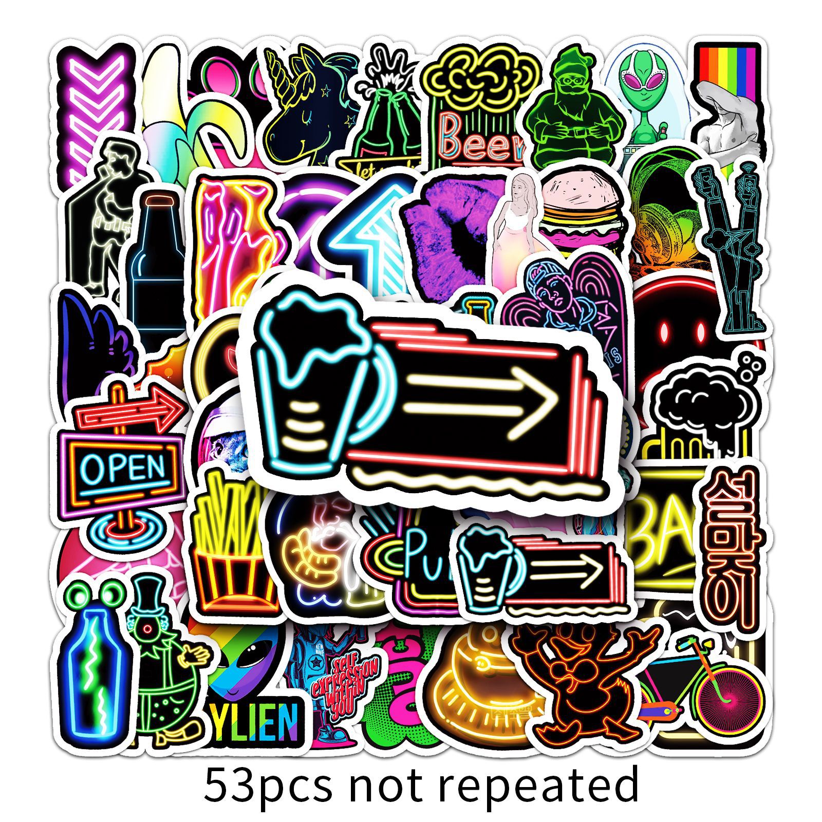 Picture of 53 Neon Graffiti Decoration Personalized Fashion Wholesale Notebook Suitcase Motorcycle Car Waterproof Stickers