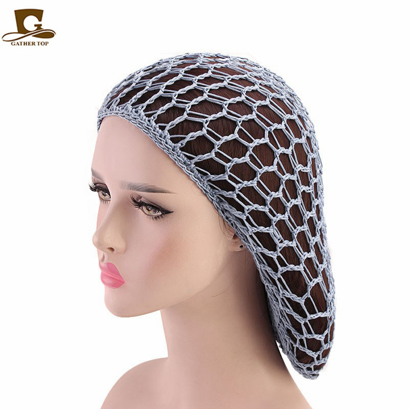 Picture of Women's Handmade Crocheted Braided Net, Mesh Pocket, Mesh Plate Hair Hat, Nightcap, Retro Bow, Retro Style