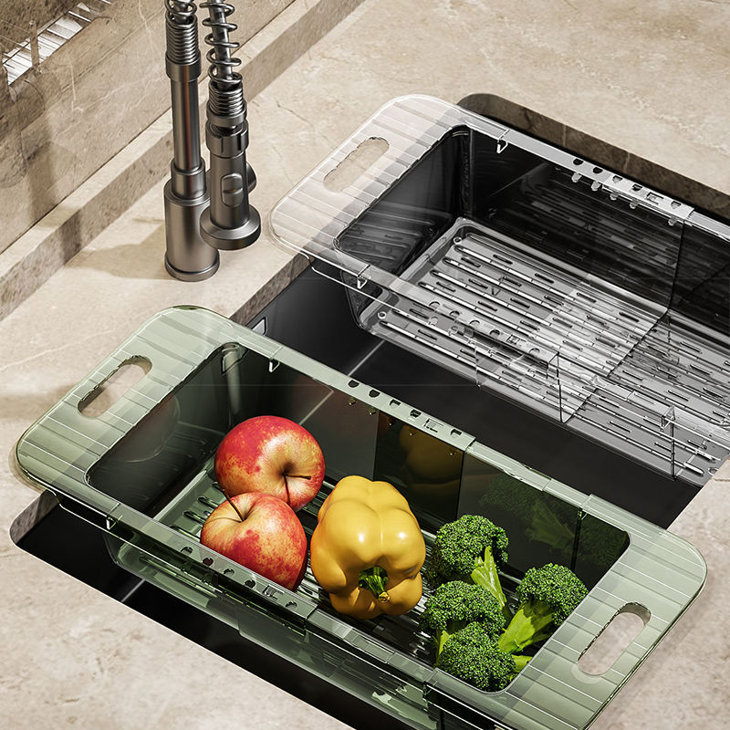 Picture of Kitchen Extendable Drain Rack Vegetable Washing Basin Drain Basket Household Plastic Sink Water Drainage Basket Sink Vegetable Basket Storage Rack