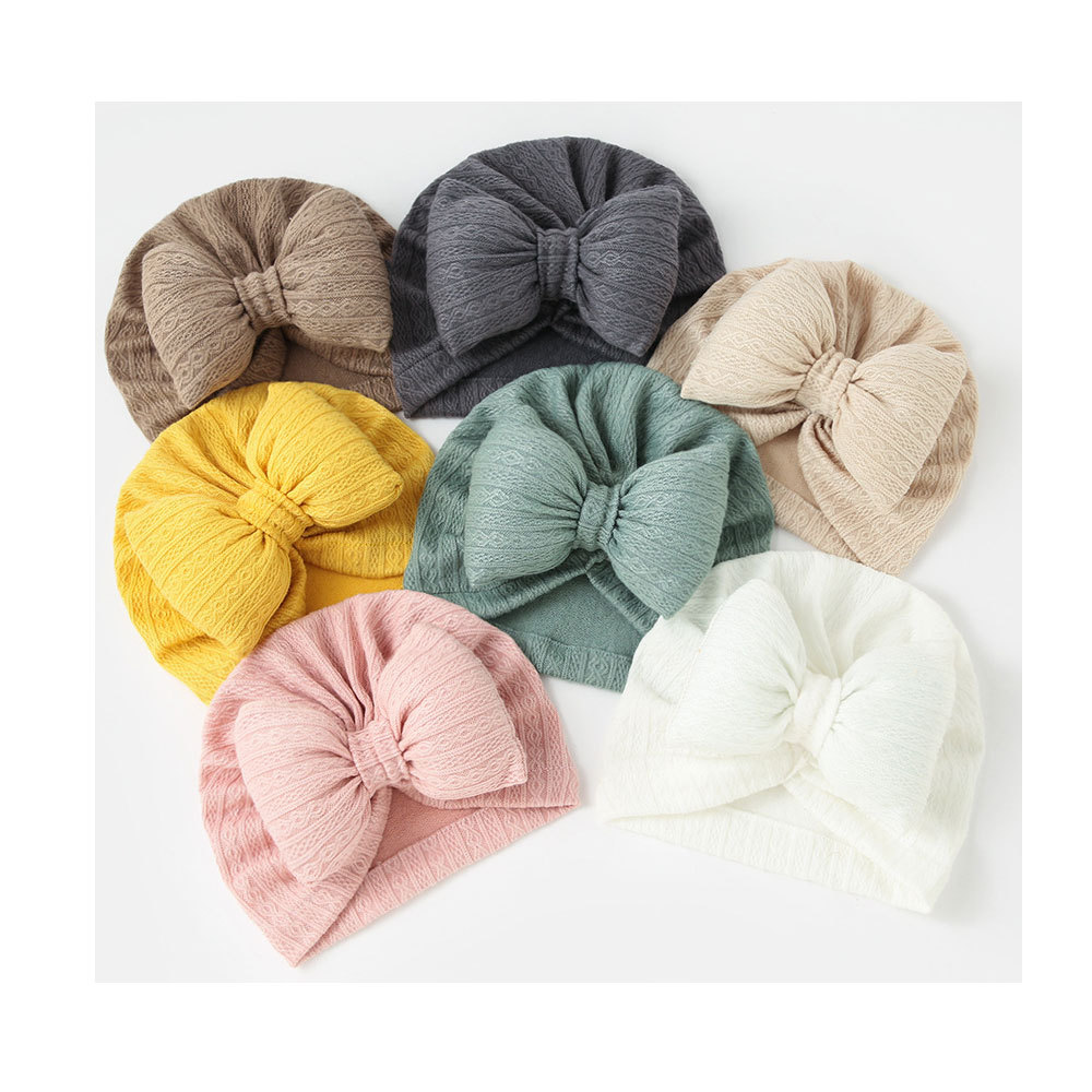 Picture of European and American New Baby Knitted Cotton-Filled Large Bow Kidsren's Pullover Hat Boat Hat Baby Turban Hat Ins Cross-Border