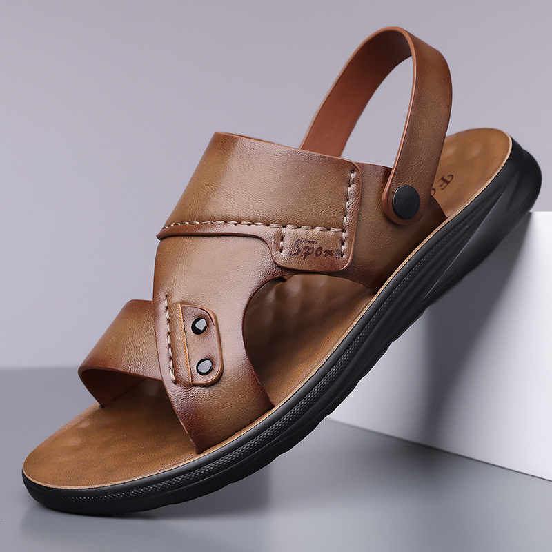 Cross-border Summer Sandals Men's 2025 New Style Outer Wear Seaside Non-slip Beach Shoes Soft-soled Dual-purpose Sandals for Dad