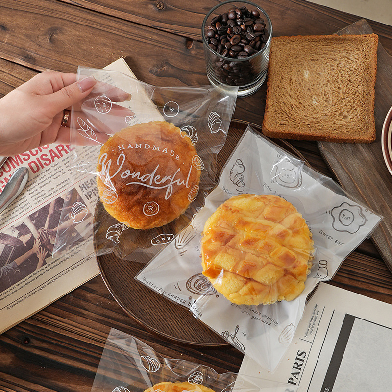 Bread Self-sealing Bag Disposable Baking Food Bag Transparent Toast Self-adhesive Oil-proof Kraft Paper Bread Bag Wholesale