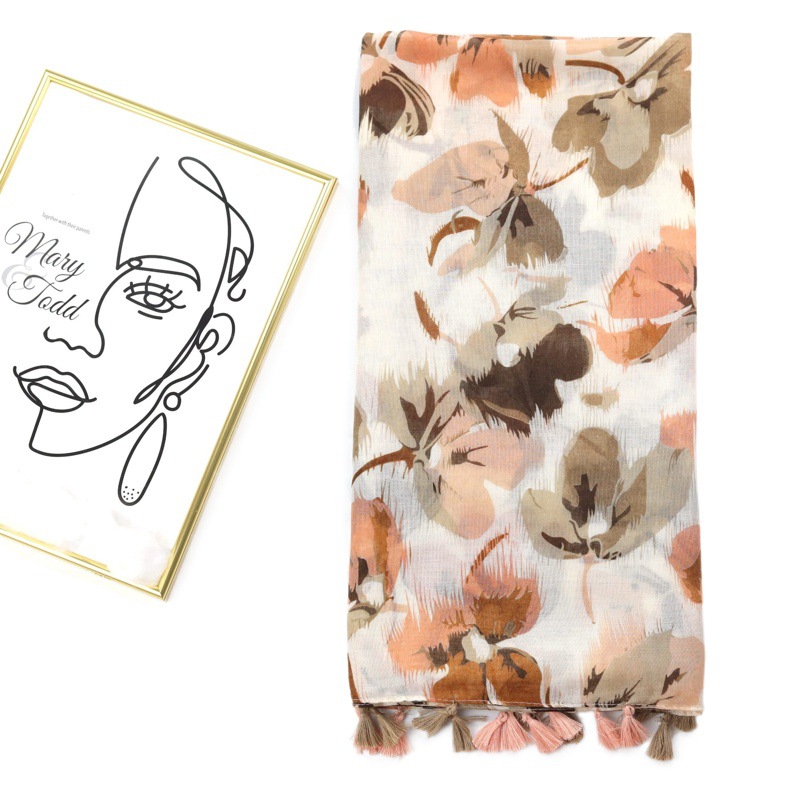 Butterfly Flower Factory Sells Foreign Trade Cross-Border Fresh Printed Silk Scarf Encrypted Voile Tassel Long Scarf Spring and Summer Scarf Shawl