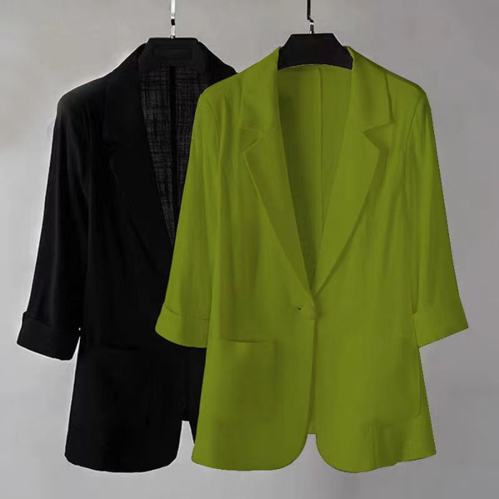 Picture of Linen Small Suit Women's Jacket Thin 2024 Summer Suit Korean Style Sun Protection Clothing Casual British Style Women's White Black