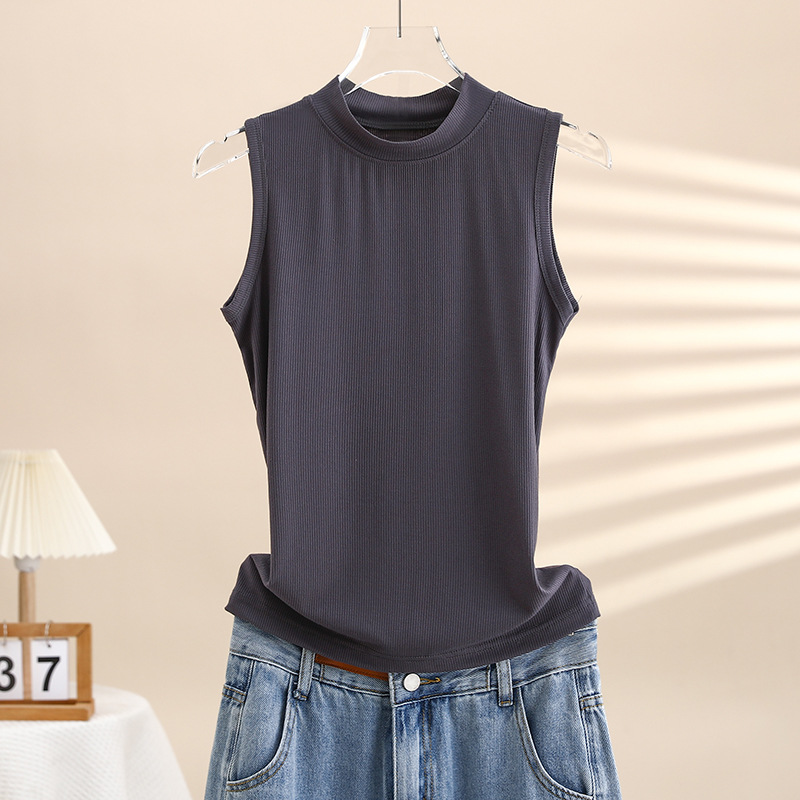 Picture of White Half-neck Camisole Women's Inner Wear Outer Wear Summer Tight Thread Sleeveless T-shirt Base Shirt Waistcoat Top