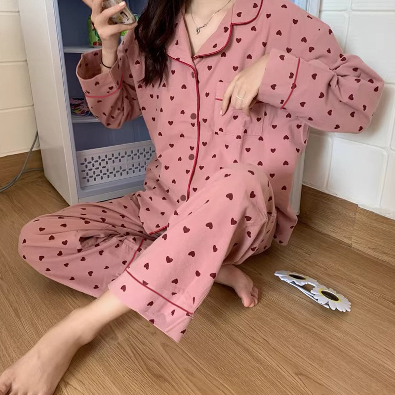 Picture of New Ins Loose Casual Pajamas Women's Simple Sweet Internet Famous Long Sleeve Cardigan Girl's Home Two-Piece Set Wholesale
