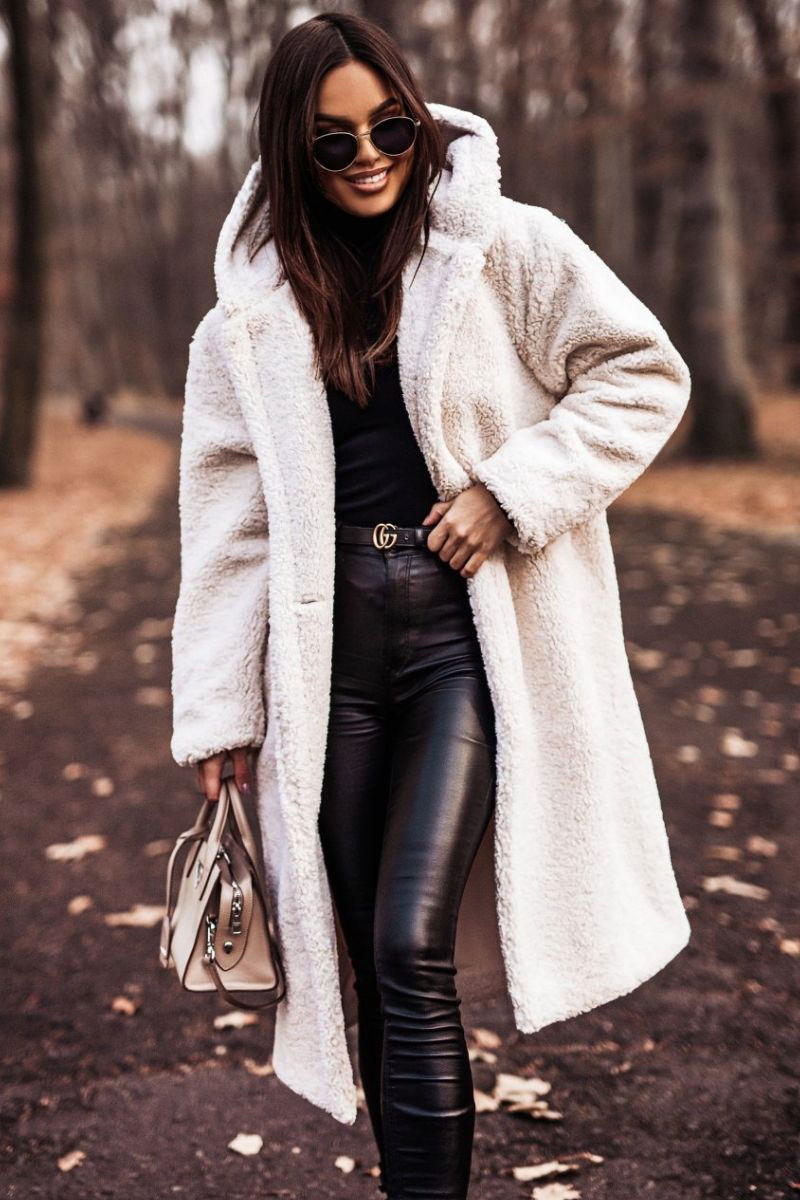 Picture of in stock Amazon wish Cross-border Supply 2024 Fall/Winter Fashion Long Clear Color Long Sleeve Wool Women's Coat