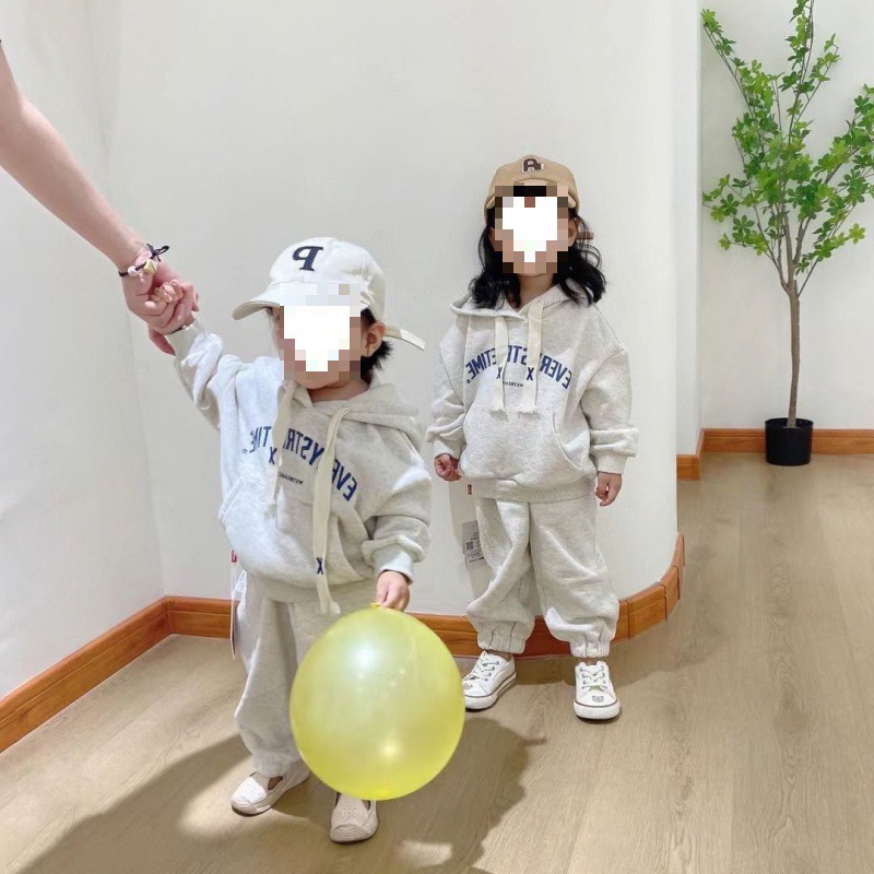 2023 Korean-style Spring and Autumn Baby Boys and Girls Sports suit Baby Cotton Hooded Sweat Pants Two-piece Set
