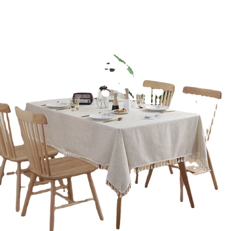 Lexuan Show New Nordic Simple Slub Solid Color Tassel Tablecloth Plain Cotton and Linen Rectangular Tablecloth Cover Towel
