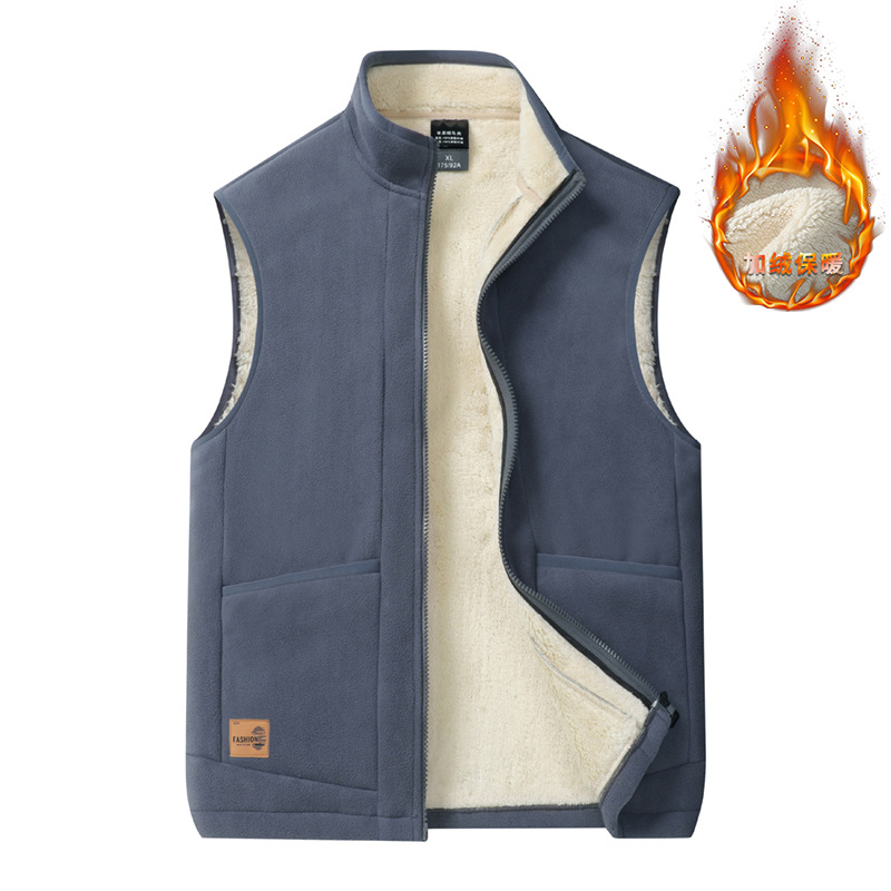 Cross-border Autumn and Winter Lamb Velvet Warm Vest Men's fleece-lined Collar plus size Casual All-match Fashionable Wearless Jacket for Men