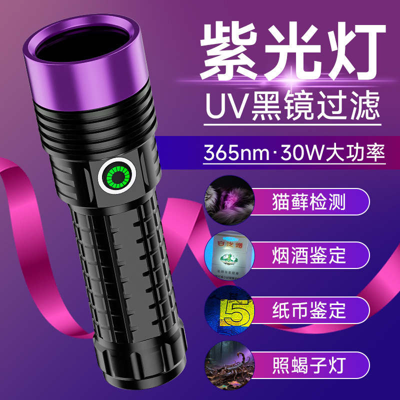 New Purple Light Special 365Nm Jade Jade Tobacco and Alcohol Anti-Counterfeiting Banknote Inspection Wood-Style Ultraviolet Flashlight