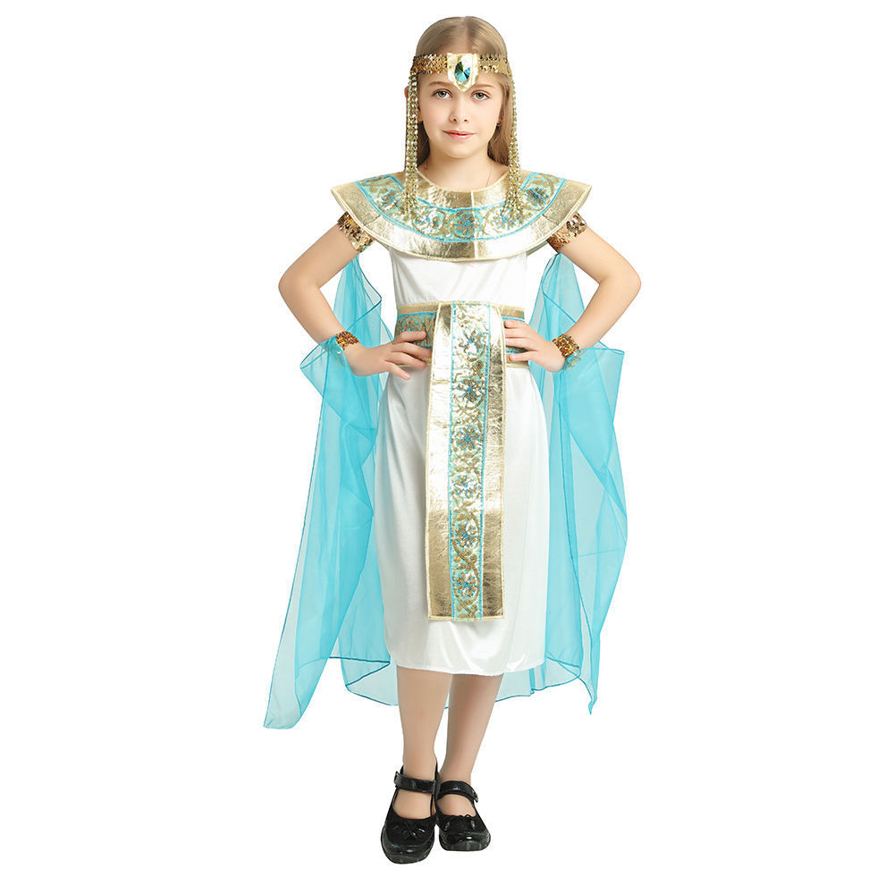 in stock Egyptian Queen Cos Pringle Girls Masquerade Cosplay Costume Halloween Kids Clothes