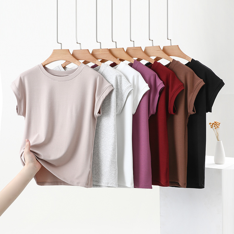 Summer New Stomp Cotton Round Neck Short-sleeved T-shirt Women's Slim-fit All-match Thin Slim Base Shirt All-match Top Ins