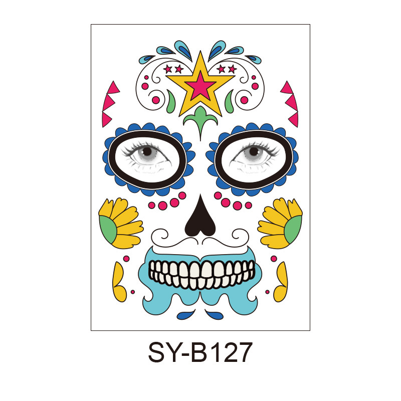 Picture of Cross-Border Waterproof and Sweat-Proof Day of the Dead Masquerade Funny Makeup Temporary Stickers Halloween Face Tattoo Stickers