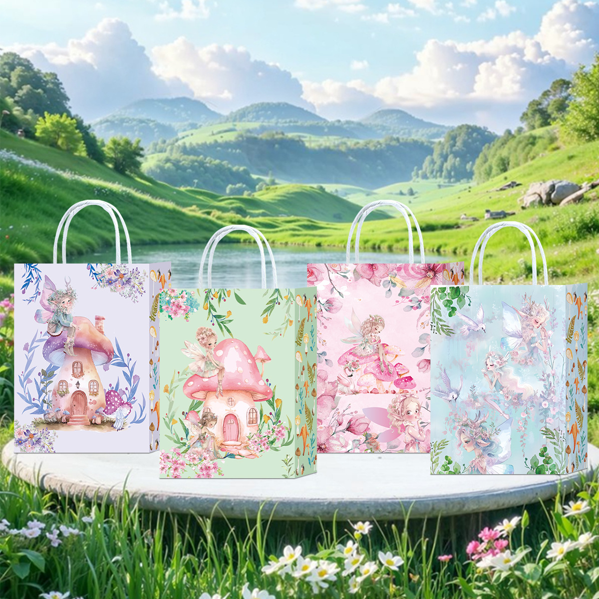 New Amazon Aliexpress Temu Mushroom Elf Kraft Paper Bag Handbag Party High-End Gift Bag