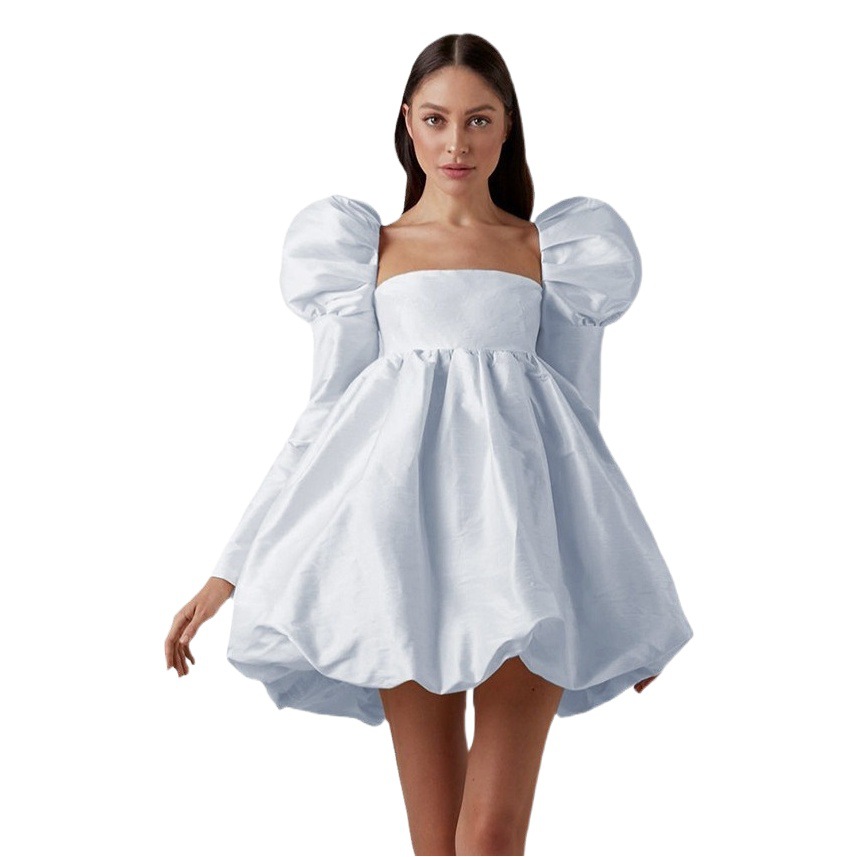 23 Amazon Cross-Border European and American Elegant Puff Sleeve Sexy Satin Party Dress Sexy Princess Dress for Women