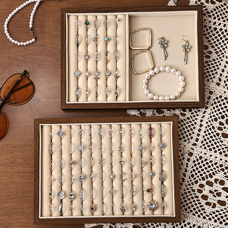 Walnut Jewelry Tray Multi-Grids Jewelry Tray Ring Necklace Earrings Storage Display Tray Night Market Stall Live Broadcast