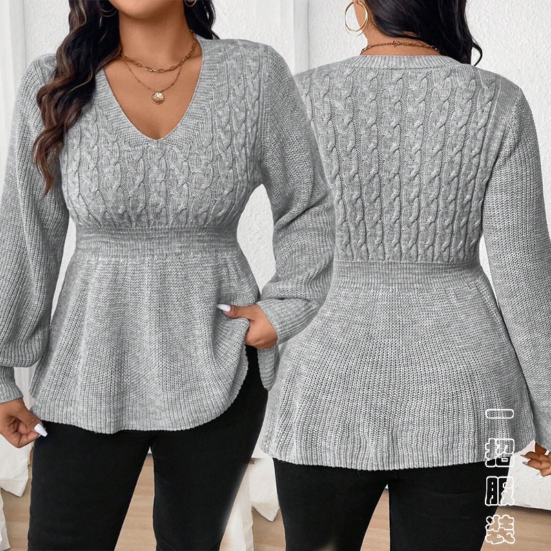 2024 Autumn and Winter New Tight Waist Slimming Fashion All-match V-neck Pullover V-neck Sweater