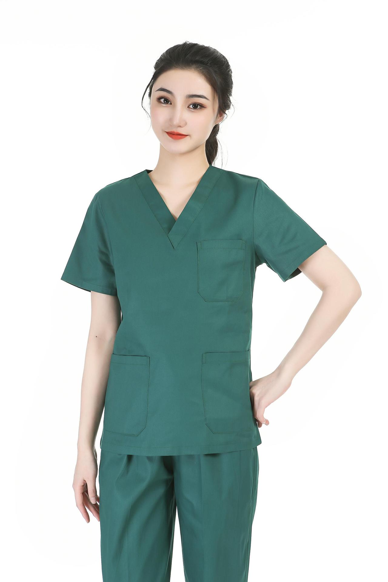 Picture of Women's Two-Piece Scrub Suit for Hospital Nurses, Doctors, Short-Sleeve Beauty Salon Workwear, Surgical Gown, Sweat-Absorbent