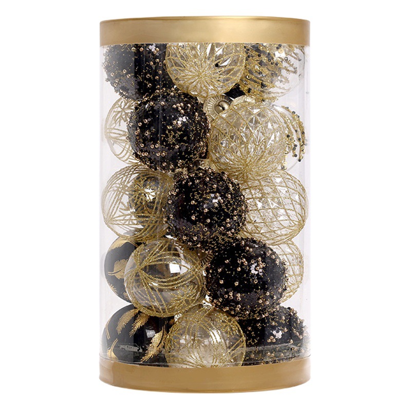 Cross-border New Christmas Decorations Black Gold Boutique PET Painted Christmas Ball suit Christmas Tree Decorative Ball
