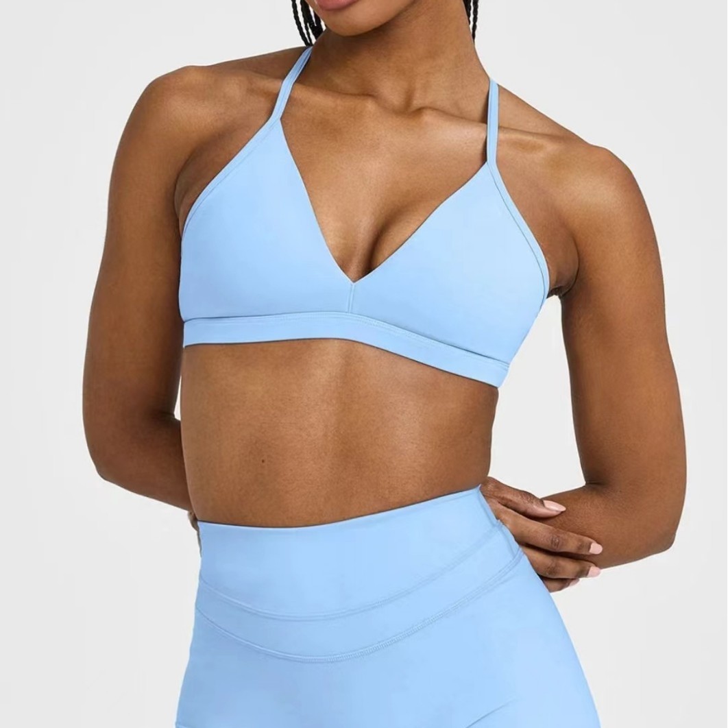 Foreign Trade Sports Underwear Women's Thin Shoulder Strap Deep V-Neck Sexy Sling Shockproof Peach Hip Running Fitness Yoga Clothing for Women