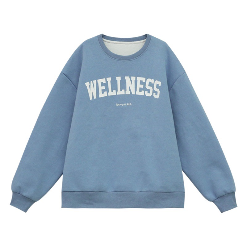 Velvet Loose Casual Sweatshirt Women's Autumn and Winter Outwear Vintage Round Neck Long-Sleeved Bottoming Shirt Top Export Korean Women's Clothing