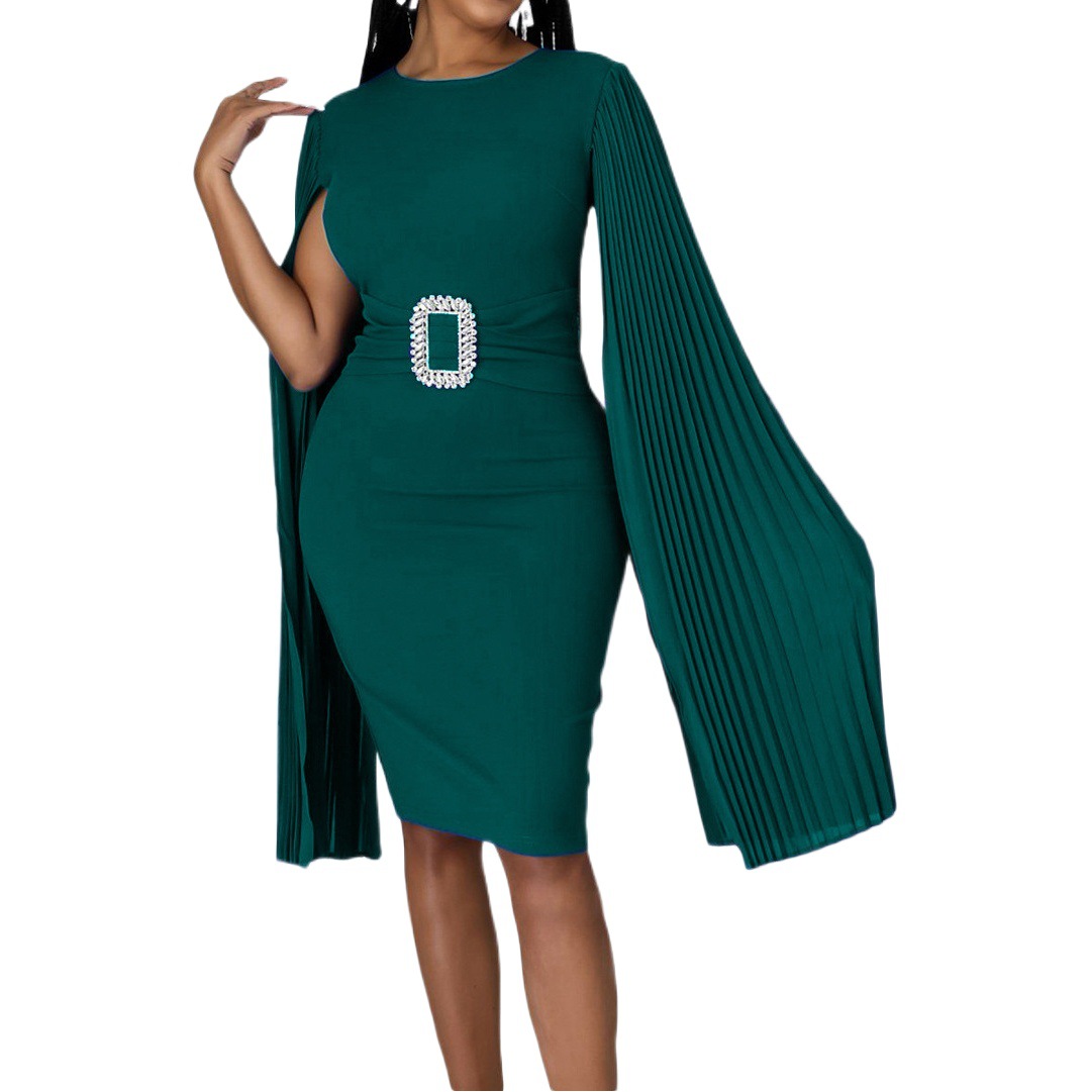 D412 foreign trade women's clothing 2023 autumn and winter new solid color sheath sexy cape dress plus size Africa dress
