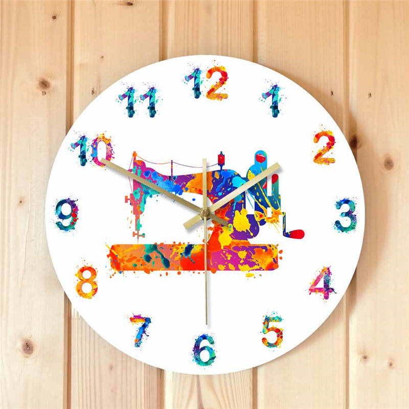 Sewing Machine Watercolor Art Printing Modern Wall Clock Decorative Tailor Sewing Room Logo Clock Gift Wall Clock Cross Border