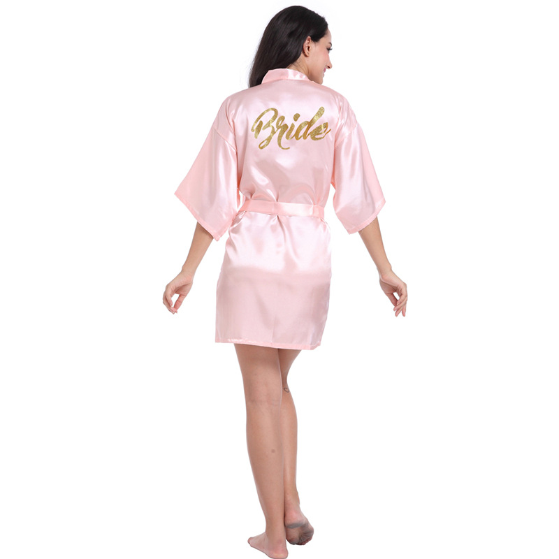 Picture of Women's Wedding Makeup Gown Hot Stamping Gold Bride Nightgown Women's Summer Thin Cardigan High-grade Bride Morning Gown