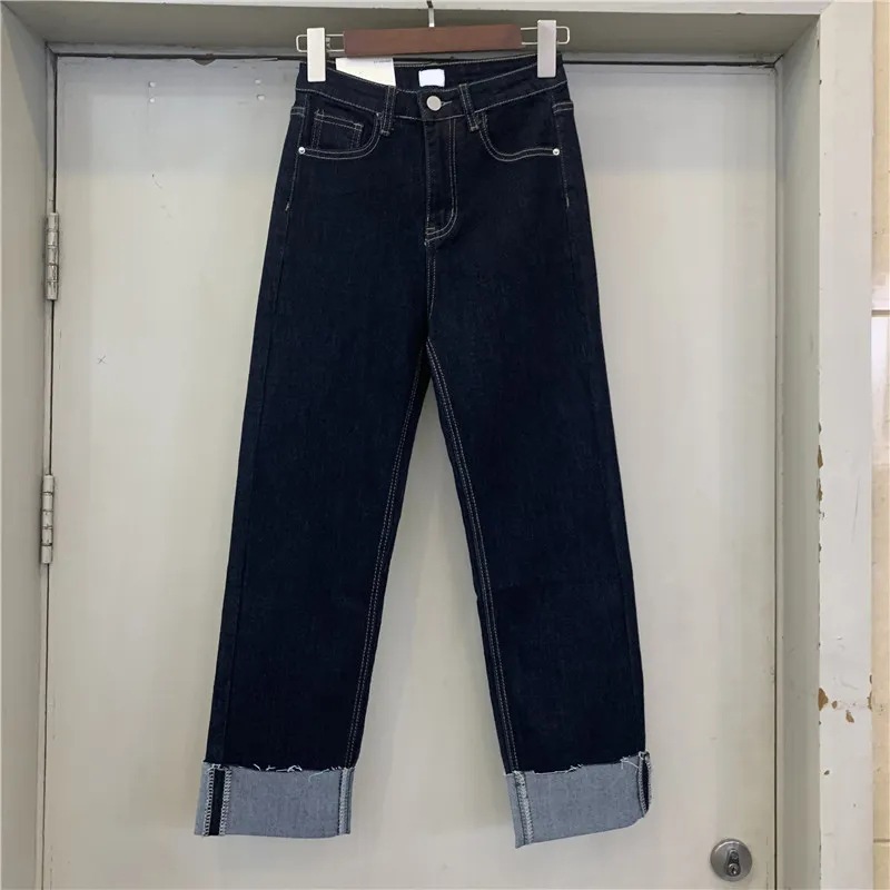Jeans for Women 2024 Autumn and Winter High-Waisted Elastic Loose Curled Straight Pants Fat mm Large Size Thin Velvet Slimming Look Pants