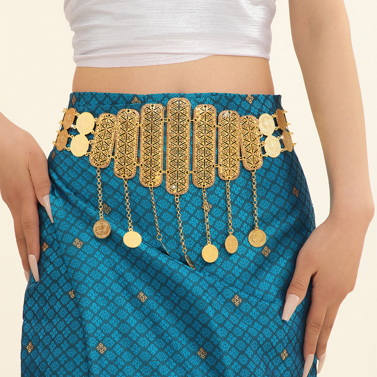 Retro style waist decoration hollow metal belt creative tassel belt Dai belly dance costume decorative waist chain
