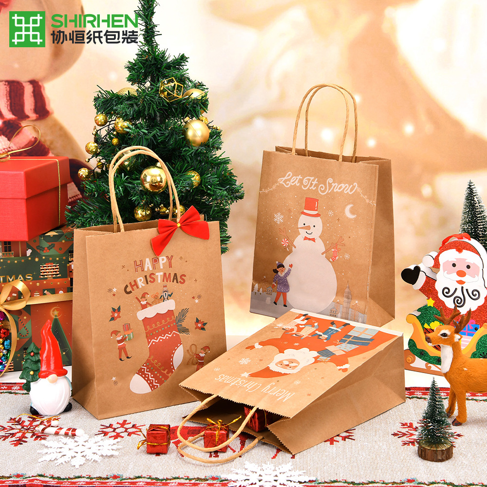 Picture of Spot New Christmas Kraft Paper Bag Christmas Eve Handbag Candy Gift Bag Apple Packaging Gift Paper Bag