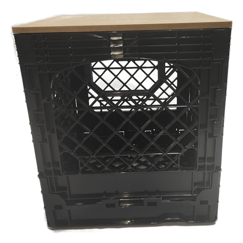 Foldable and Thickeneded 16-Quality Large Plastic Box Turnover Box with Wooden Lid Black Transport Box Milk Basket