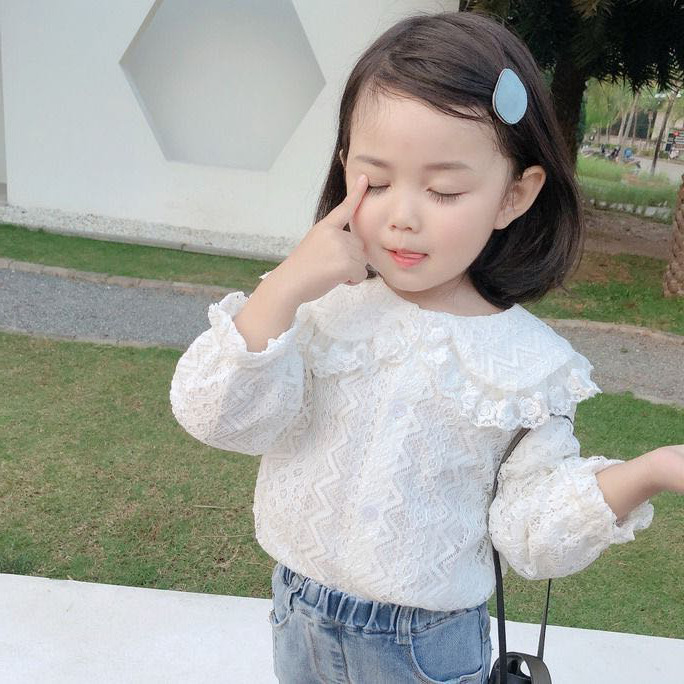 Picture of 2021 Spring New Girls' Shirt Children's White Shirt Baby Doll Collar Stylish Top for Spring and Autumn Children's Fashion
