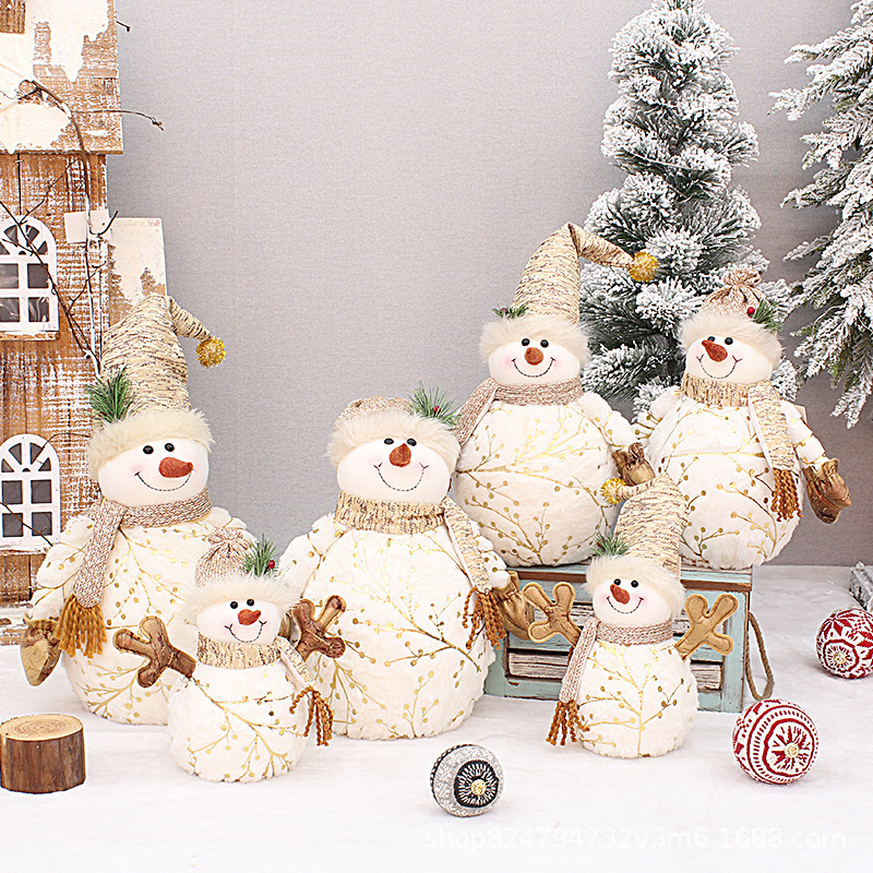 Christmas Snowman Doll Decoration Supplies Long Fluffy Printed Fabric Pointed Hat Round Hat Christmas Gift Window Ornaments
