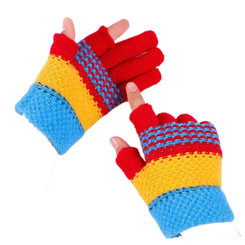 Children's Gloves for Ages 4-12, Autumn and Winter, Boys and Girls, Warm, for Older Children and Elementary School Students, Fingerless, Half-Finger, Thickened and Warm