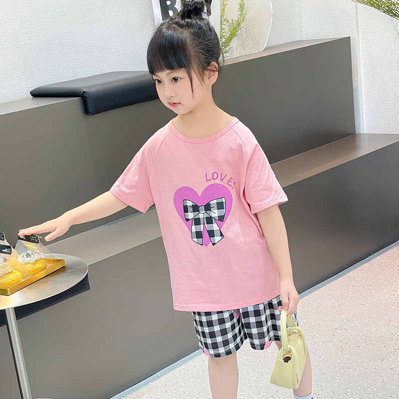 Picture of Korean-style Breathable Pure Cotton Short-sleeved Suit Children's Sweat-absorbent Thin Summer Clothes for Boys and Girls Home Clothes T-shirt Shorts for Baby