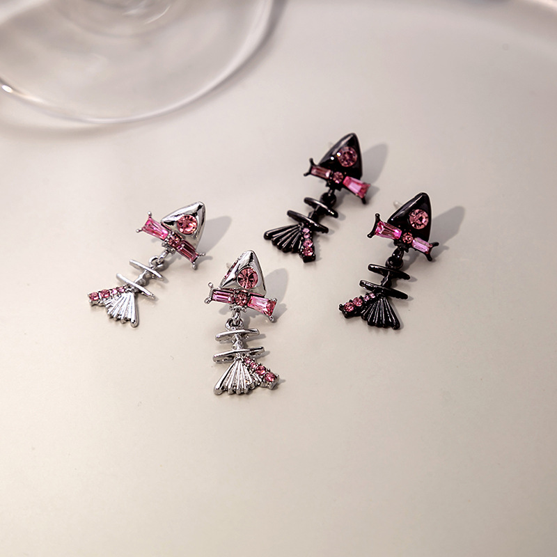 Silver needle sweet cool bow earrings fairy spirit cute pink white stone earrings niche design earrings wholesale