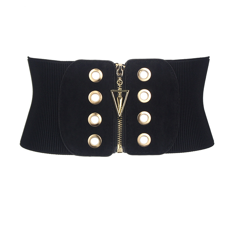 New Korean style all-match hollow air eye zipper elastic wide waist cover decorative shirt dress belt skirt