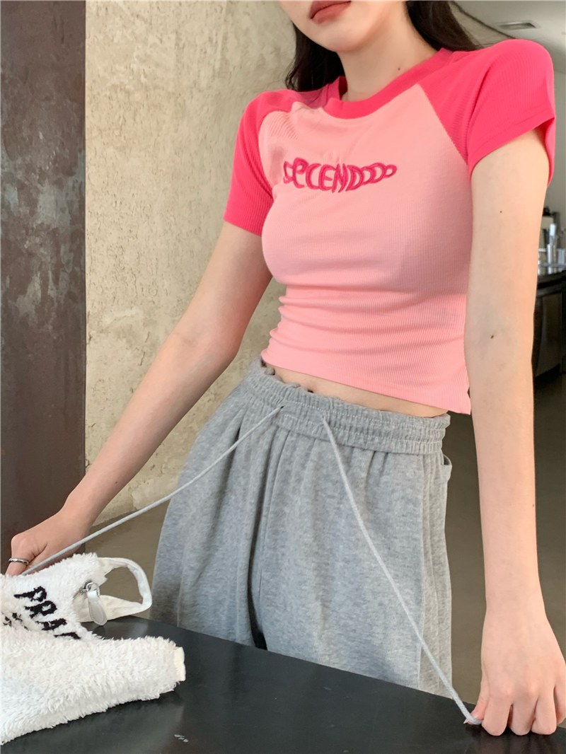 Short-sleeved T-shirt Women's Summer 2023 New European Goods Short Slim-fit Tight Sweet and Spicy Pure Spice Girl Top