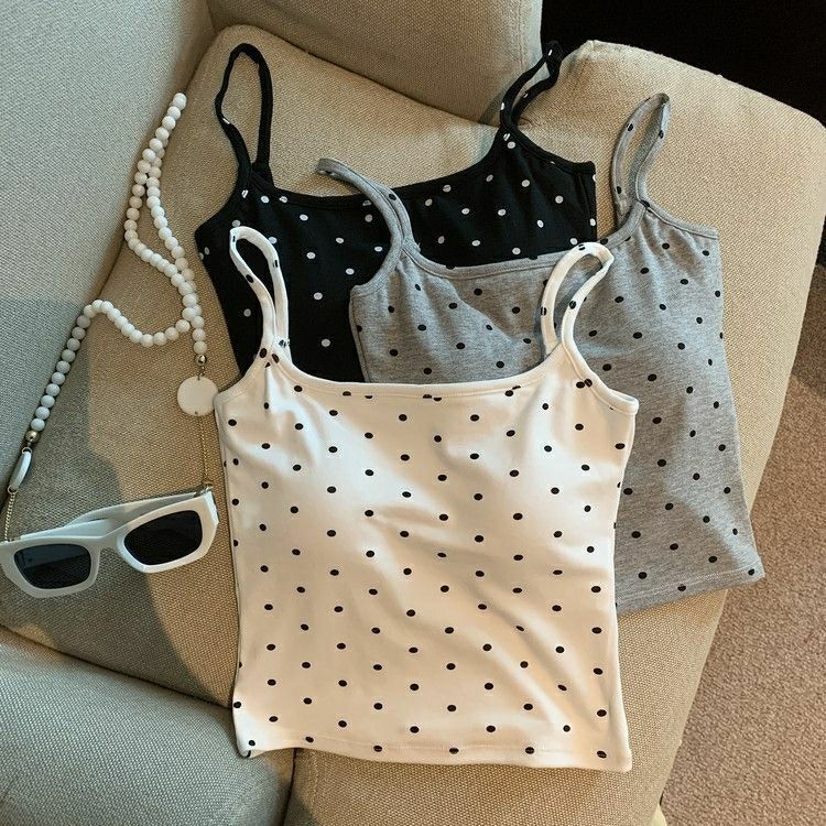Pure Lust Style Sexy Polka Dot Backless Small Suspender Belt for Women 2024 Summer with Chest Pad Design Slim Inner Top Trendy