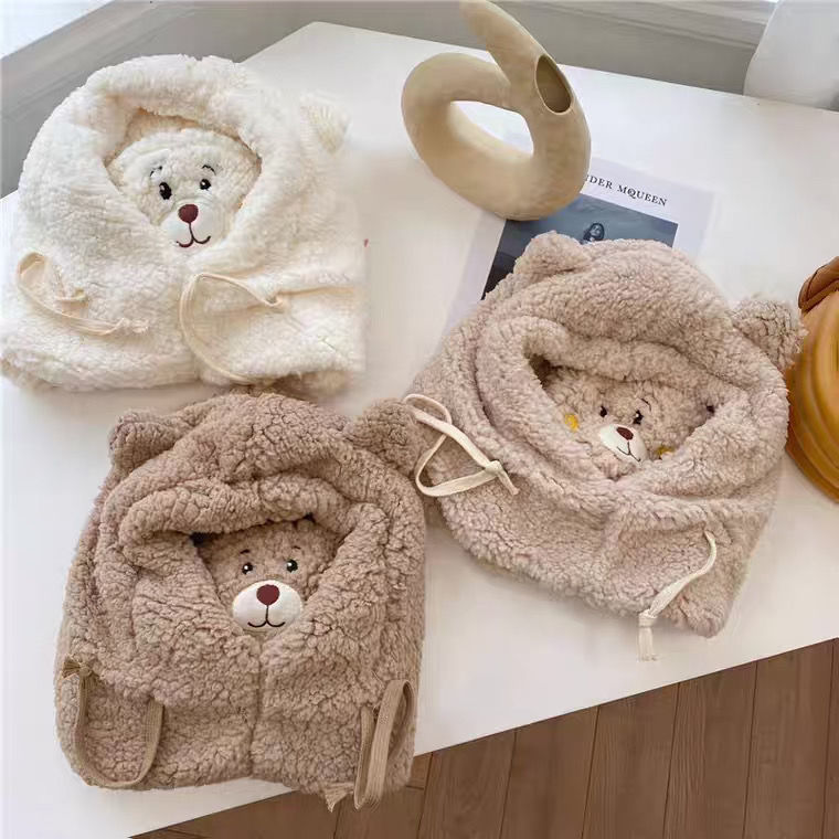 Picture of Children's hat winter warm mask scarf integrated hat parent-child fleece-lined thickened out windproof pullover hat